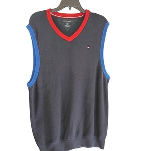EUC VTG Y2K Tommy Hilfiger Men's XXL Tight-Knit Cotton Sweater Vest Navy V-Neck